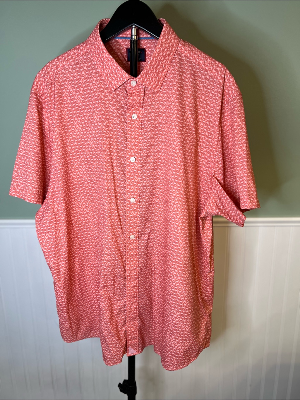 New-Untuckit Performance Arundel Red Crab Short-Sleeve Button-Down Shirt.Size Xl